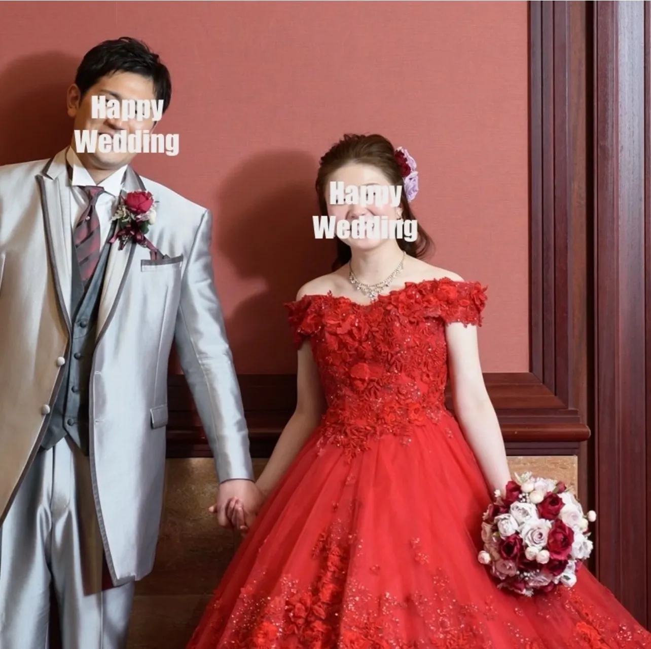 ワインレッド×アイボリー　ラウンドブーケ